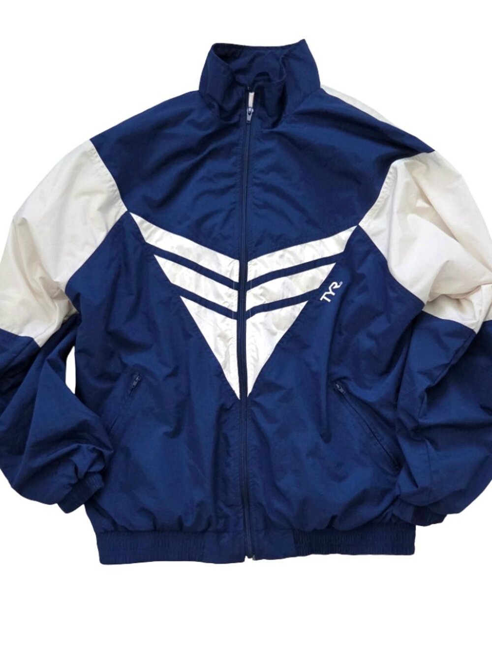 Vintage 90s TYR Windbreaker Jacket Mens M Navy White Colorblock Nylon Retro